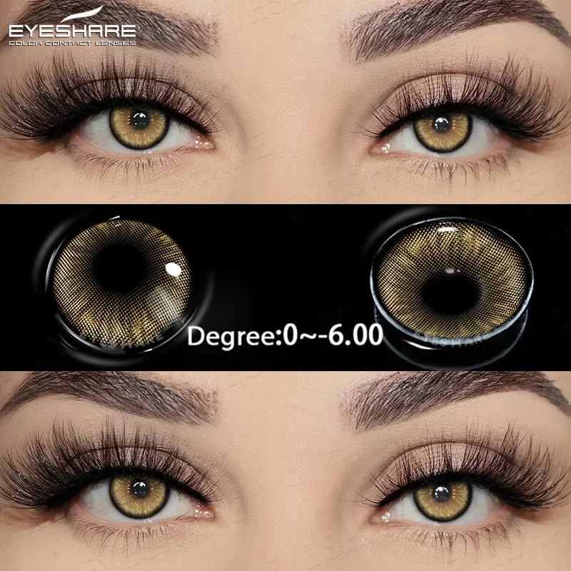 EYESHARE 1Pair/2Pcs Myopia Lenses Colored Contact Lenses with Prescription Lenses Natural Brown Eye Lens Gray Pupils Lens Yearly