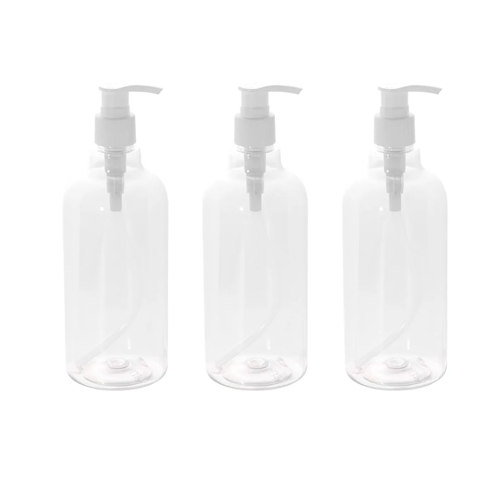 

3PCS 500ml Essential Oil Dispenser Refillable Liquid Makeup Bottles Pump Bottles (Transparent Bottle and White Pump)