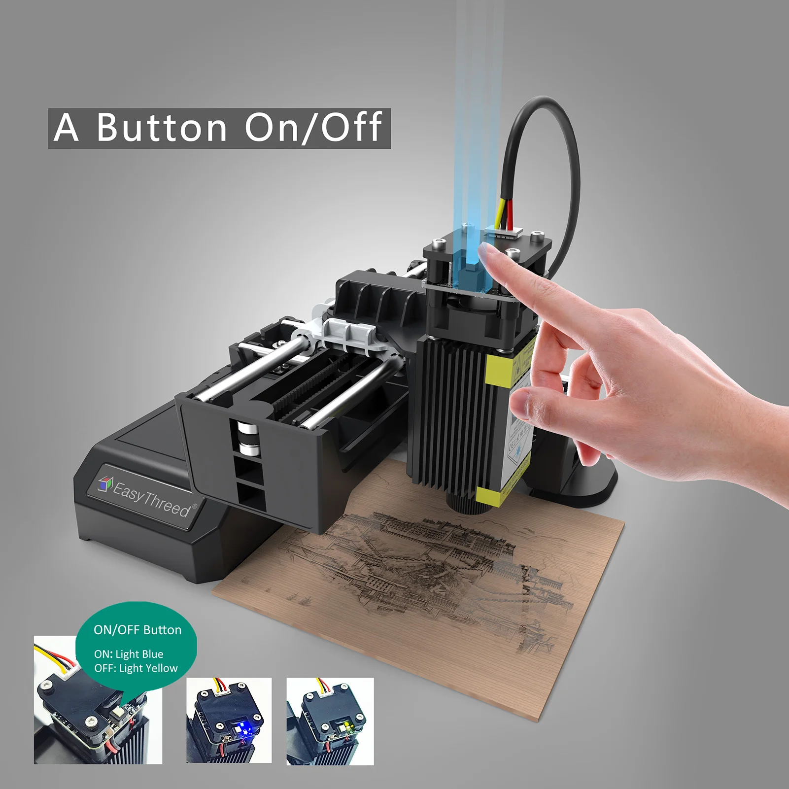 

Easythreed ETLR001 Мини-лазерный гравер 0,5 Вт Приложение мощности синего лазера Беспроводное управление BT и USB-соединение Простота установки 300 мм/мин