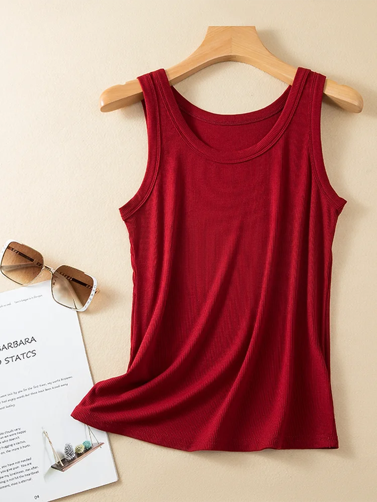 Women's Summer Slim Fit Sleeveless Base Shirt Inner Wear Strapless Tank Top Anti-Light Threaded Ribbing Base Vest