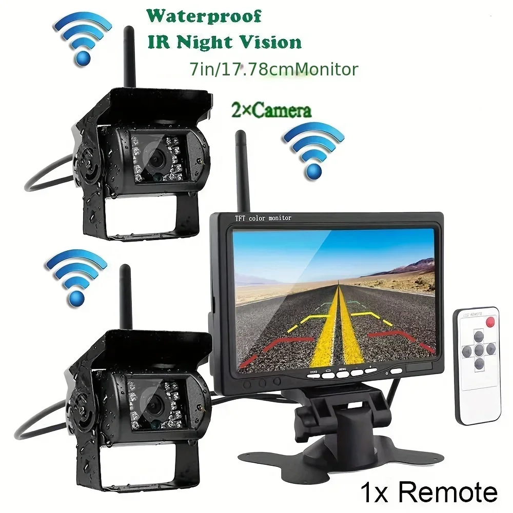 7in HD Wireless Reverse Camera - Dual Channel Monitoring System with Crystal-clear Images - Perfect for Buses, Trucks  Vehicles