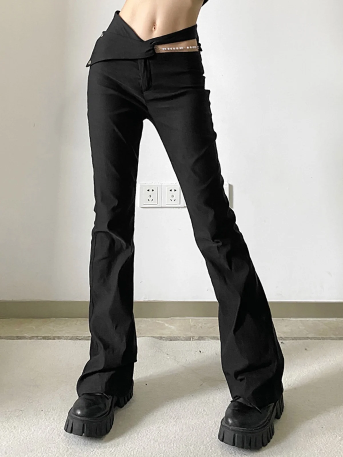 Pantaloni casual a vita alta Cool Bla Pantaloni lunghi da donna con design a vita scavata Pantaloni casual da strada