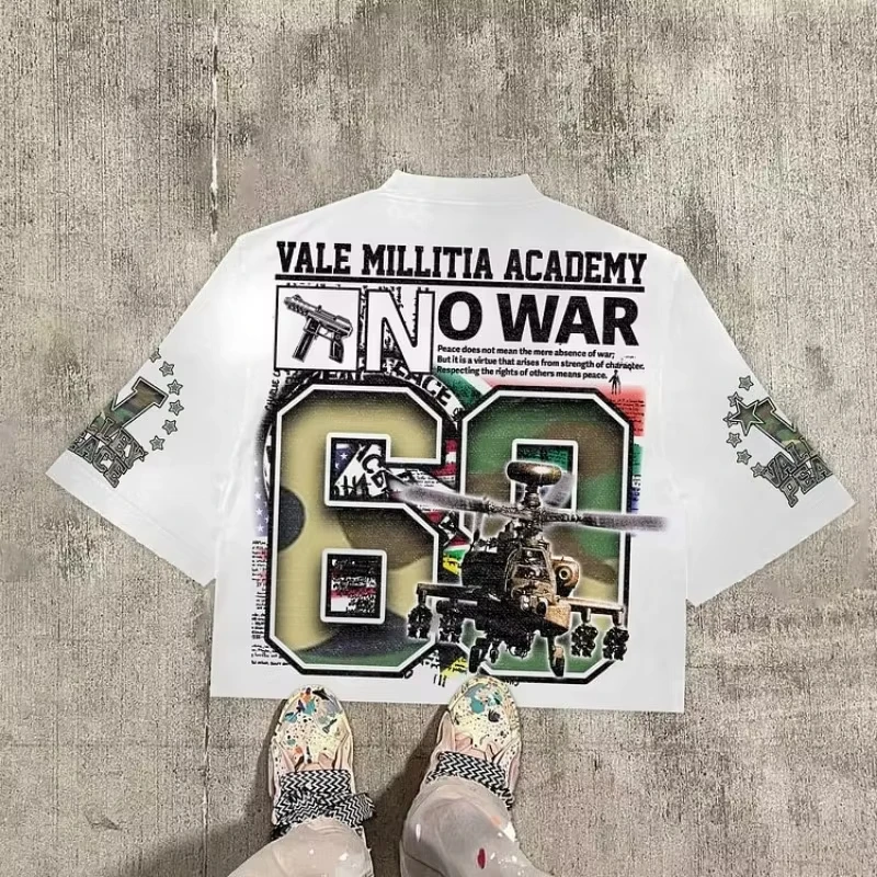 تي شيرت كلاسيكي من Warzone 69 Peace Graphic 100% قطن تي شيرت قصير للرجال Y2K صيفي غير رسمي كبير الحجم ملابس خروج نسائية
