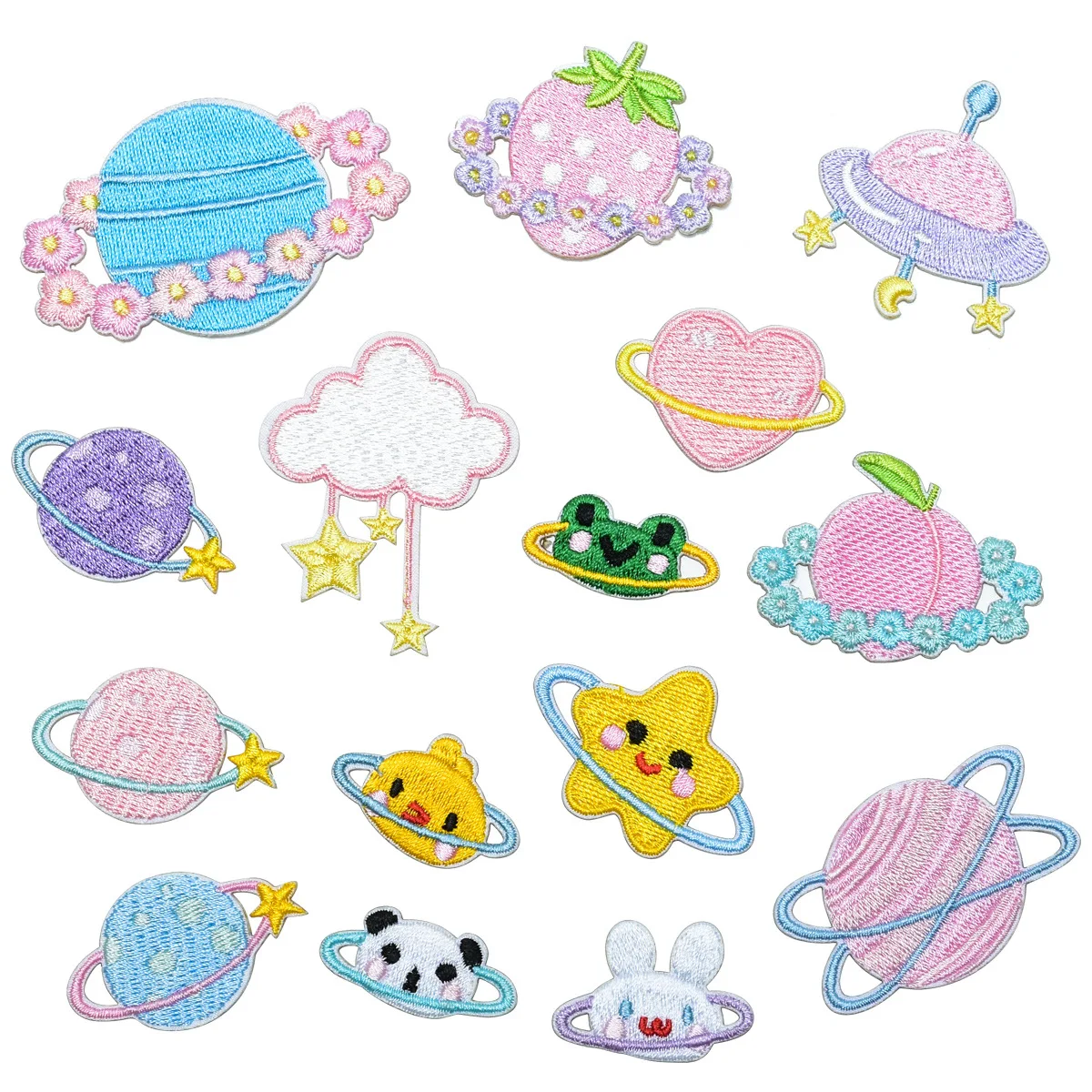 

Cute Planet Embroidery Fabric Patches Self-Adhesive Decorative Stickers for iPad Mobile Phone Case Bag Hat DIY Stationery