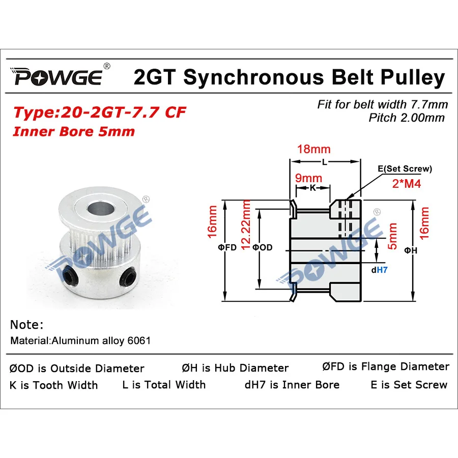 POWGE CN3D SV08/SV08 Max/Hybrid Addon Kit of width 7.7mm 2GT RF Open Timing Belt 20 Teeth 2GT Idler Timing pulley 3D Printer