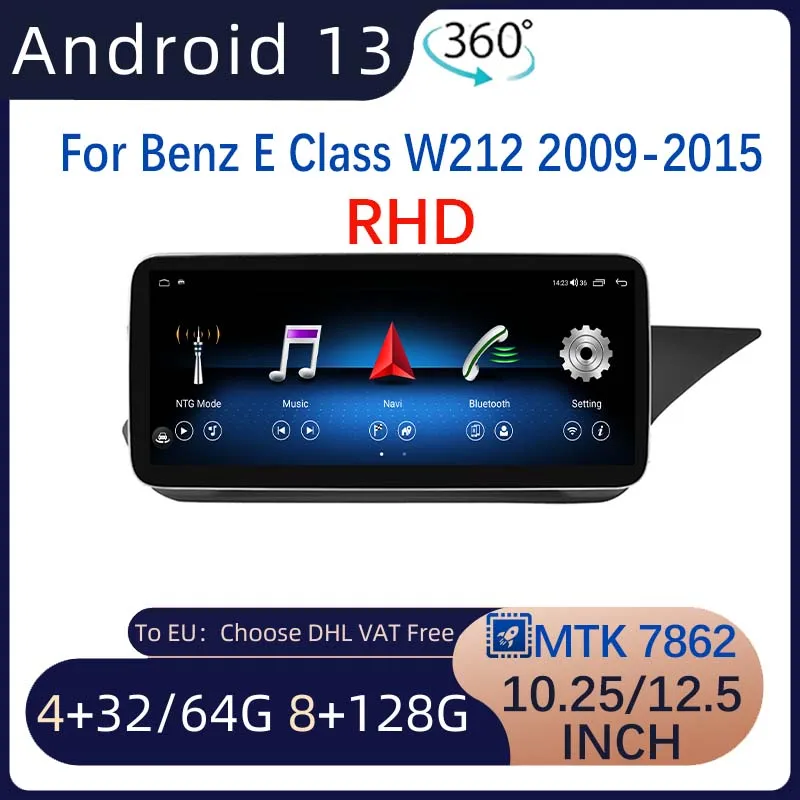 

Android13 GPS Navigation For Mercedes Benz E Class W212 RHD MTK7862 12.5" 64G 128G 10.25" 4G Multimedia Video Player Bluetooth