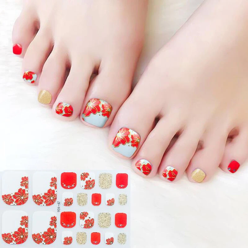 

5D Diamonds Toe Nail Stickers New Full Cover Adhesive Toenail Wraps Foot Nail Polish Decal Manicure Decors Christmas New Year