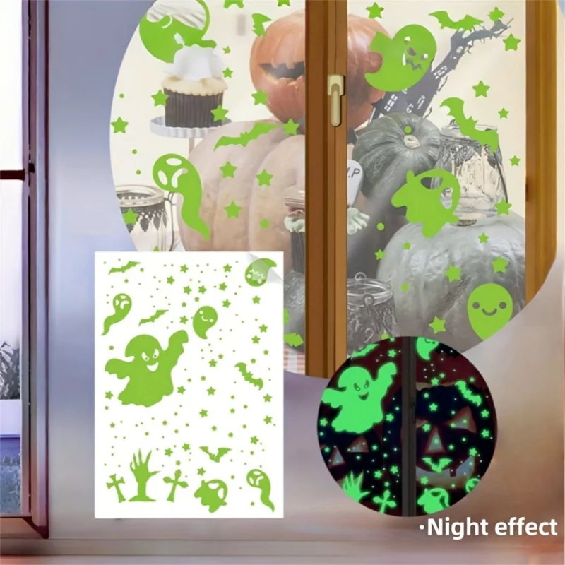 

1pc Halloween Glow in the Dark Stickers, Ghost, Bat, Zombie Hand, Star Designs, Waterproof for Windows, Glass, Tile Home Decor
