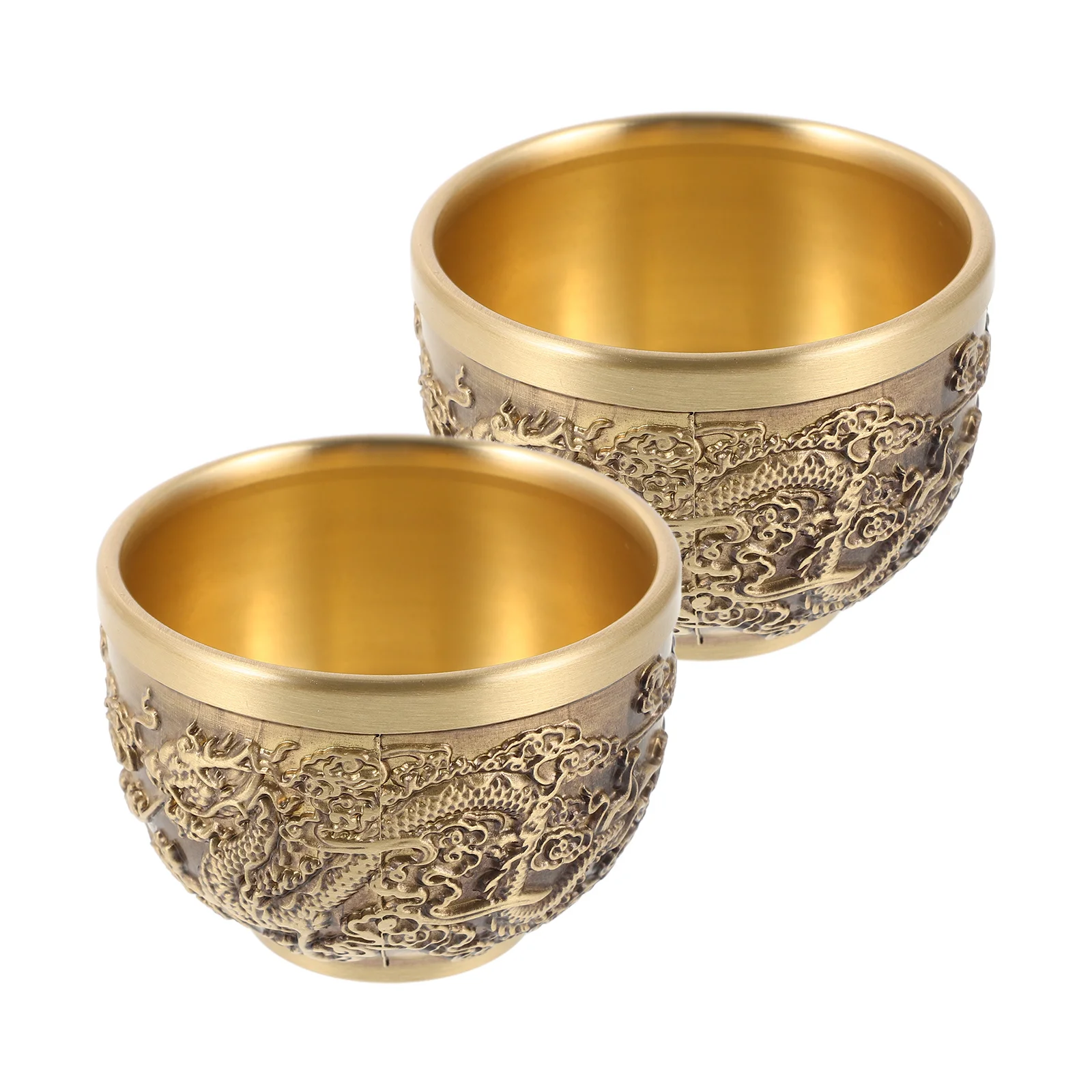 

2pcs Dragon Chinese Style Copper Vintage Tea Cup Retro Embossed Dragon Pattern Teaware Home Decor For Hot Cold