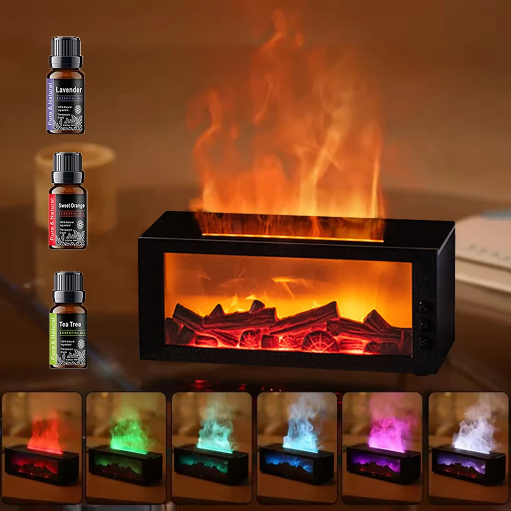 

300ml Colorful Fireplace Flame Humidifier Aromatherapy Diffuser with Remote and Timer for Home and Office