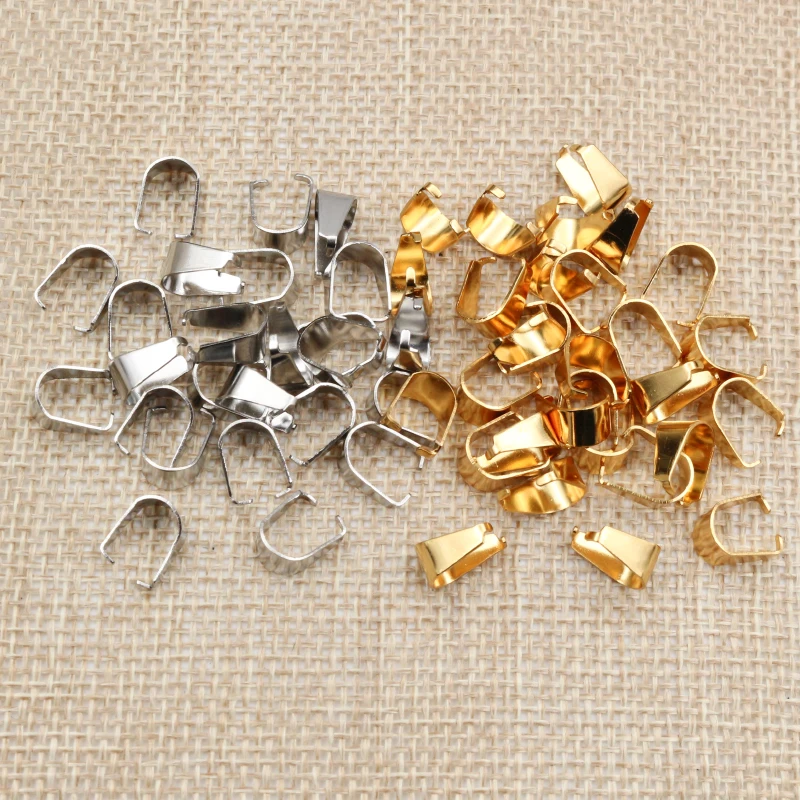 100pcs Stainless Steel Gold Plated Pendant Pinch Bail Clasps Necklace Hooks Clips Connector For Jewelry Making Findings