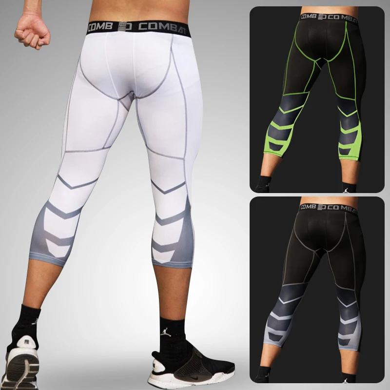 Męskie sportowe 3/4 przycięte spodnie siłownia legginsy do biegania męskie joggingi elastyczne kompresyjne spodnie dresowe piłka nożna spodnie do koszykówki