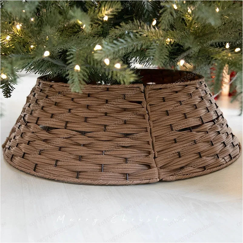 

Christmas tree skirt ins Nordic style retro Christmas decoration base tree basket round frame tree foot plant fence