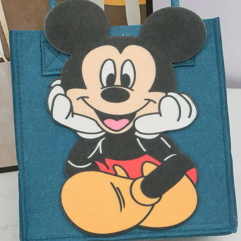 Disney Mickey Mouse Tote Felt Bag Women Handbag Cartoon Casual Wrist Bags Large Capacity Purse Cute Portable Commuter Bag Gift
