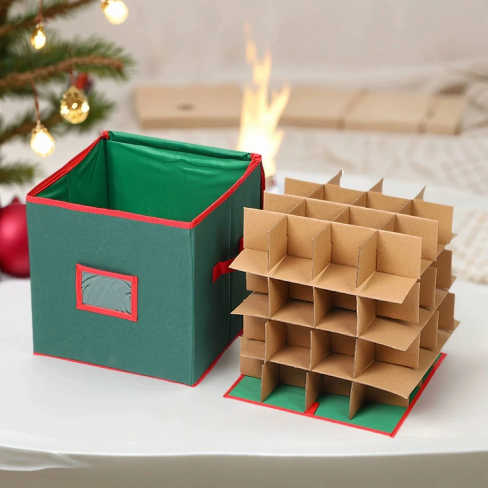 Ornament Organizer Portable Zippered Christmas Decoration Storage Box with Label Window Organizer Bin Sturdy