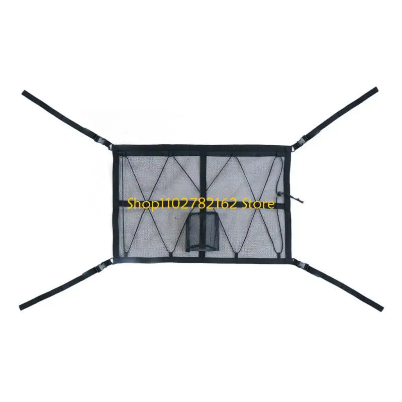 

547B Adjustable Hanging Car Storage Bag Roof Ceiling Cargo Net with Zipper Buckle Compatible for Truck SUV Campers