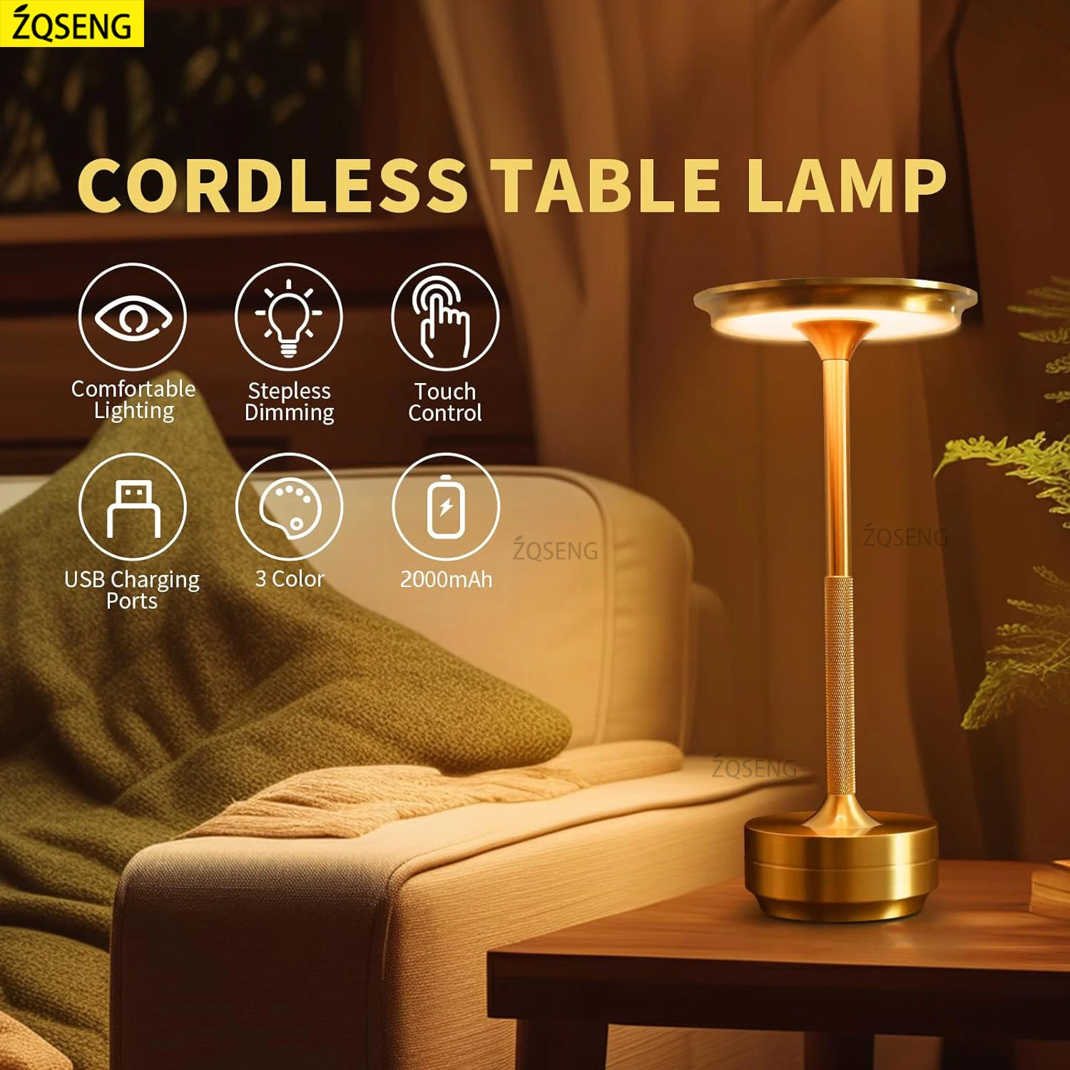 Table Lamp Touch Rechargeable Desk Lamp Wireless Reading Lamp for Bar Restaurant Bedroom Home Outdoor Decor Creative Gifts