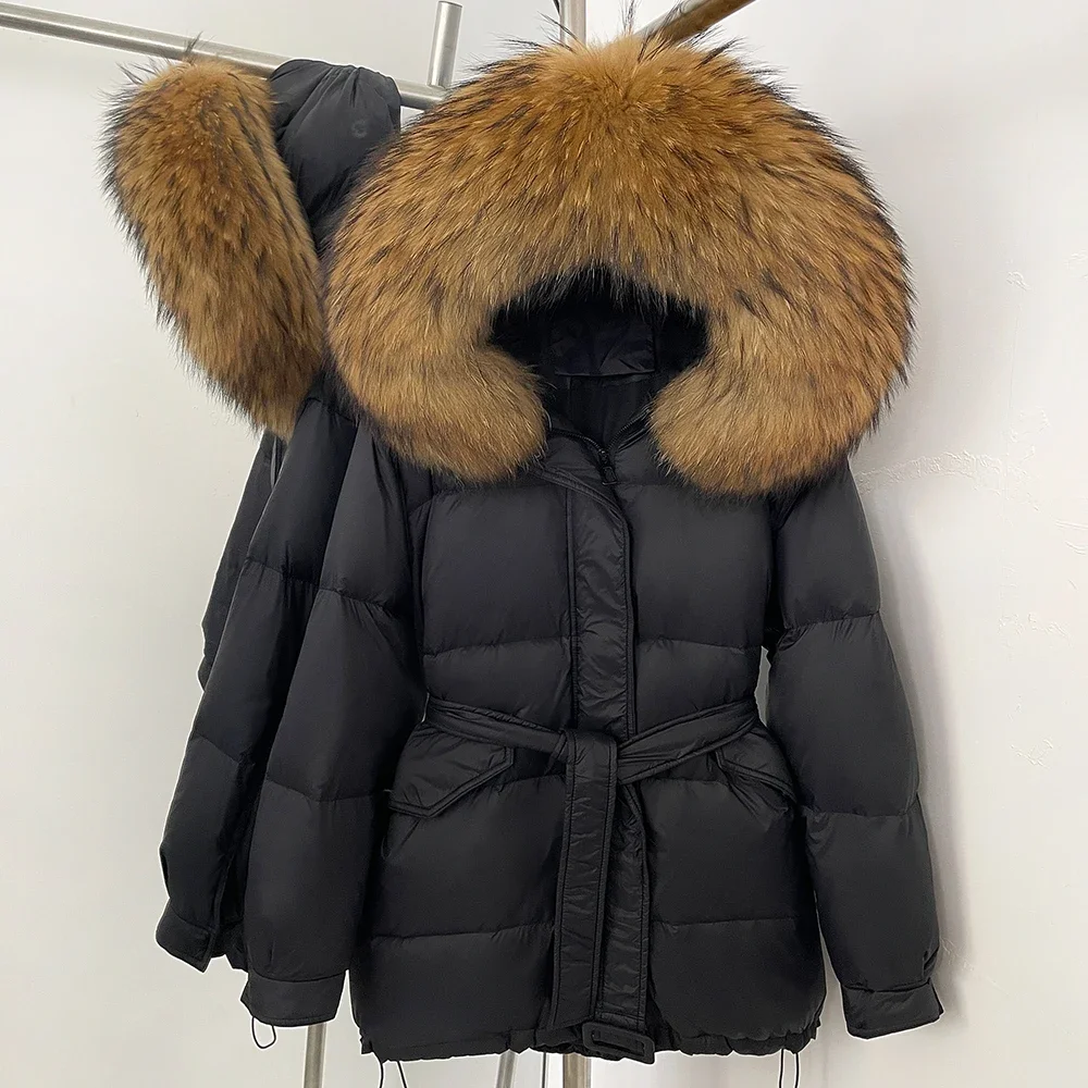 OFTBUY Pelz Jacke Mit Kapuze Weibliche Herbst Winter Echt Fox Pelz Dicke Weiße Ente Unten Mantel Natürliche Pelz Flauschigen Puffer Jacke Frauen