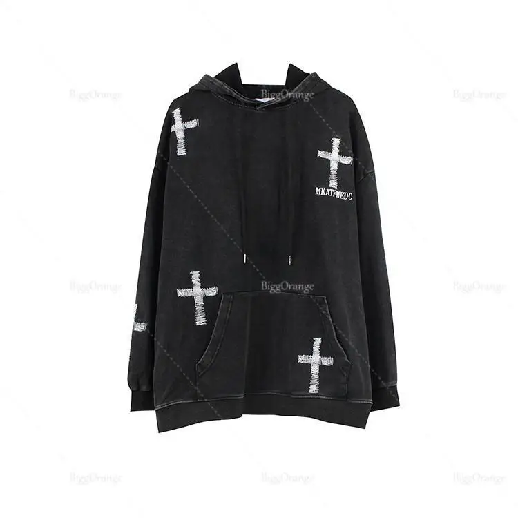 High Quality Cross Embroidery Hoodie Oversize Sweatshirt European And American Harajuku Casual Y2k Streetwear For Men And Women