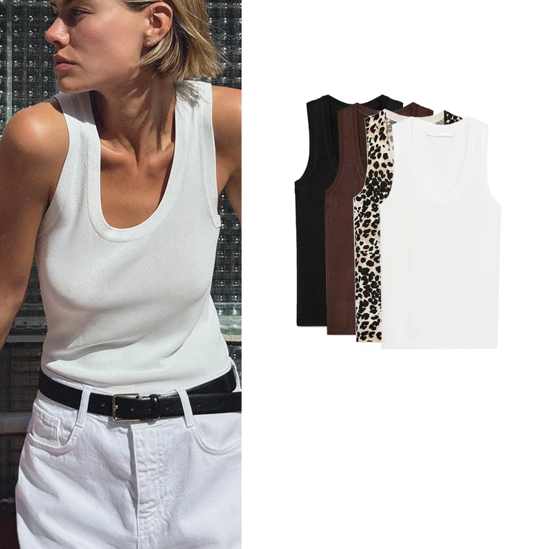 

Spring Summer New Women's Simple Versatile Flat Needle Small Vest Basic Sle U-ne Svel Top Commute Sle Regular Length