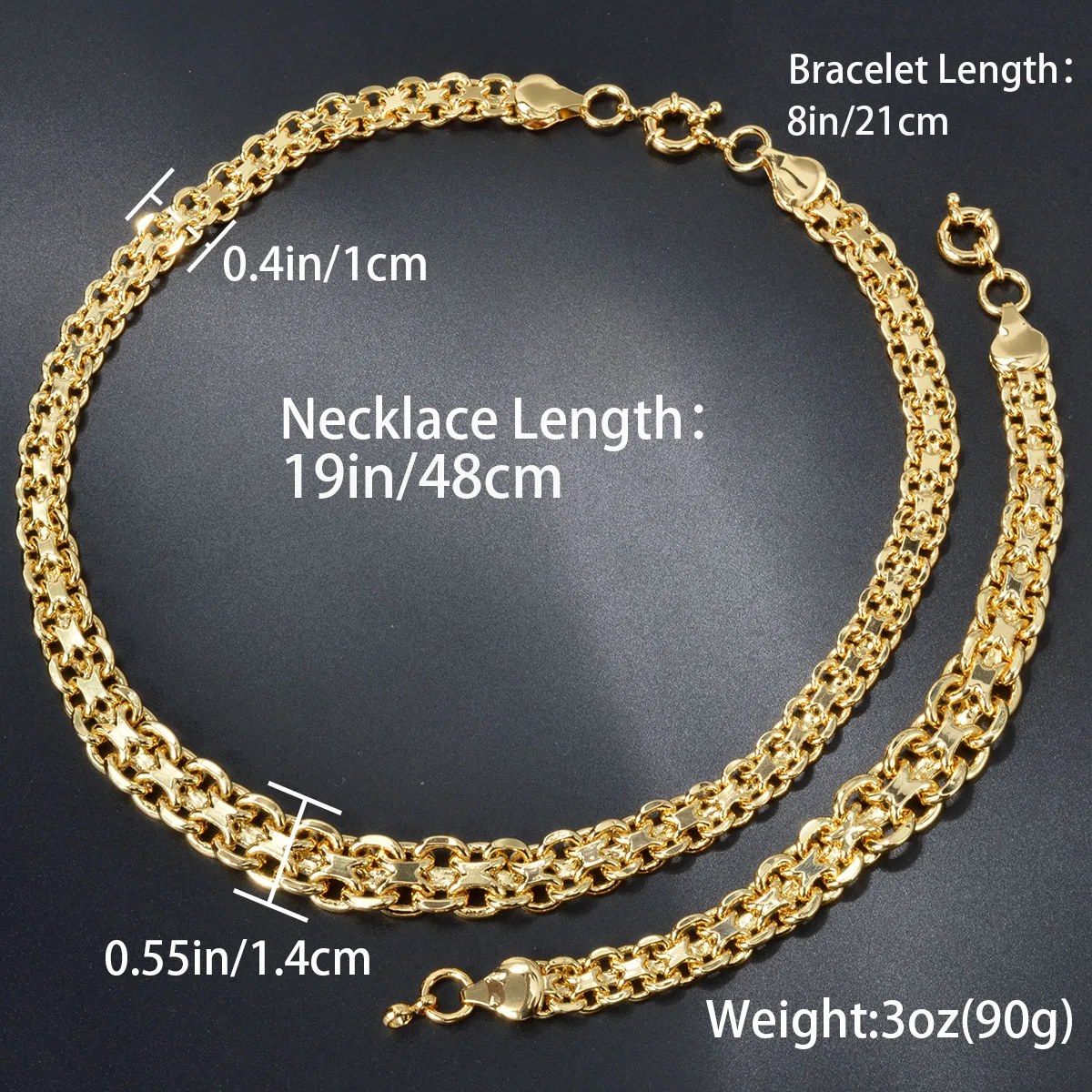 Sunny Luxury 18k Gold Plated Geometry Necklace Bracelet Jewelry Set For Women Men Dubai Copper Chain Jewelry Gift Accessories