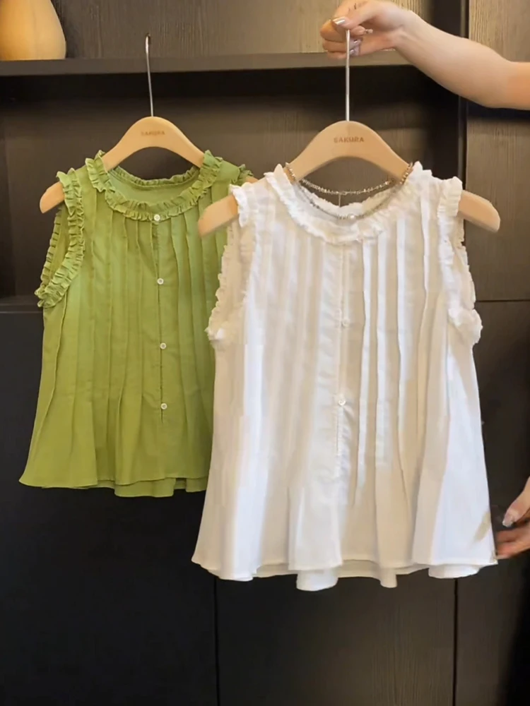 

Spring Field Floating een Sweet Earlet Ruffle round Ne Svel irt Women Summer Heavy Emed Vest Trendy