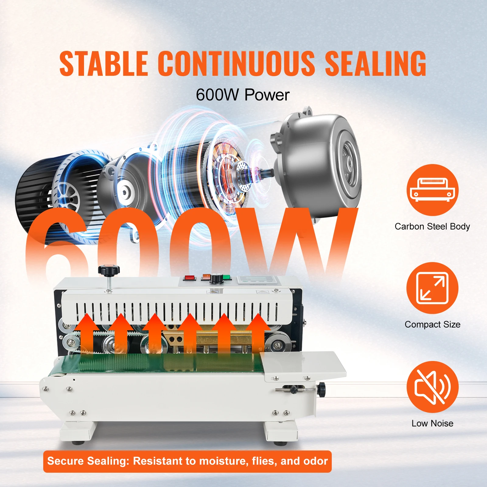 SucceBuy Horizontal Bag Band Sealing Machine Continuous Band Sealer Machine Carbon Steel for 0.02-0.8 mm Plastic Bags Films