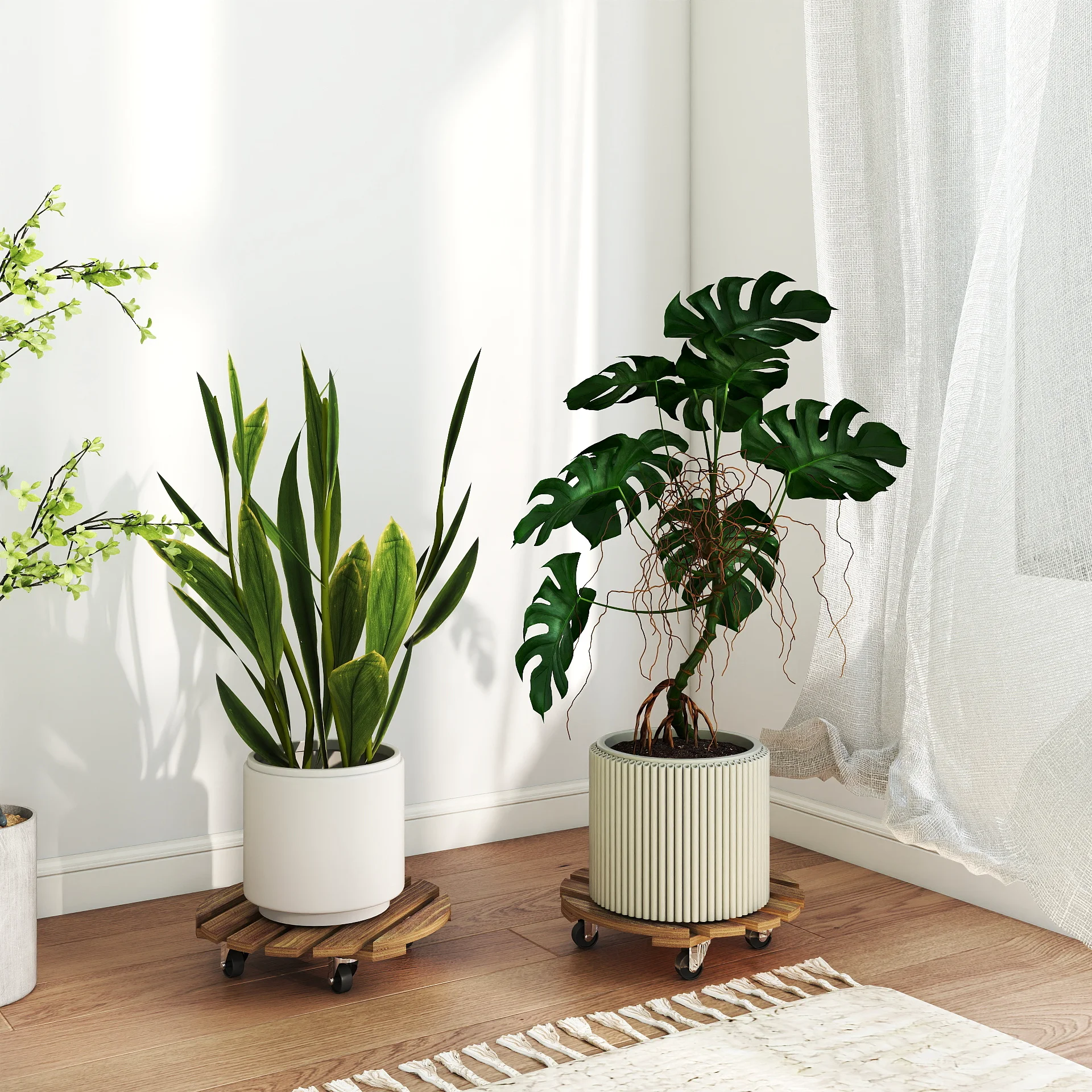 Bamworld مصنع العلبة في الهواء الطلق حامل النبات 12in المتداول عجلات زارع عربة زهور دوللي الثقيلة النباتات الكبيرة بكرات 2 حزمة #4