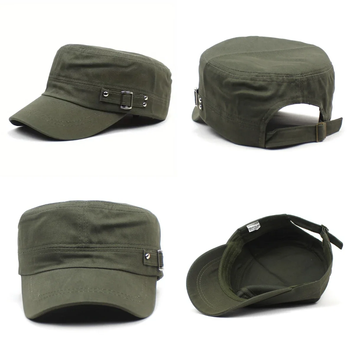 Silver Metal Side Button Baseball Cap Solid Color Adjustable Military Cap Cotton Short Eave Baseball Cap Simple Flat Top