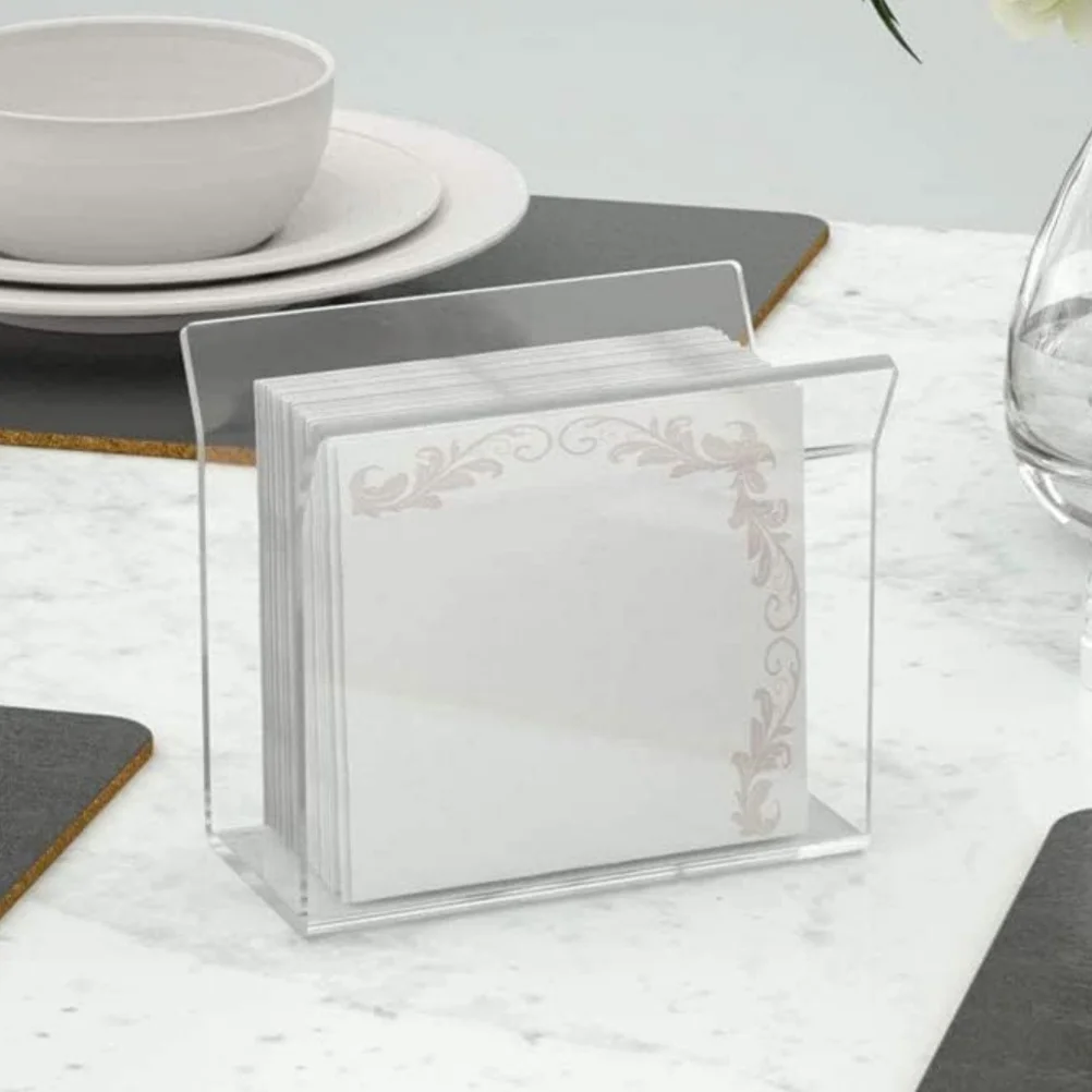 2pcs Acrylic Napkin Holder Clear Tabletop Vertical Stand For Kitchen Dining Cafe Hotel Modern Napkin Storage Rack Dispenser Home