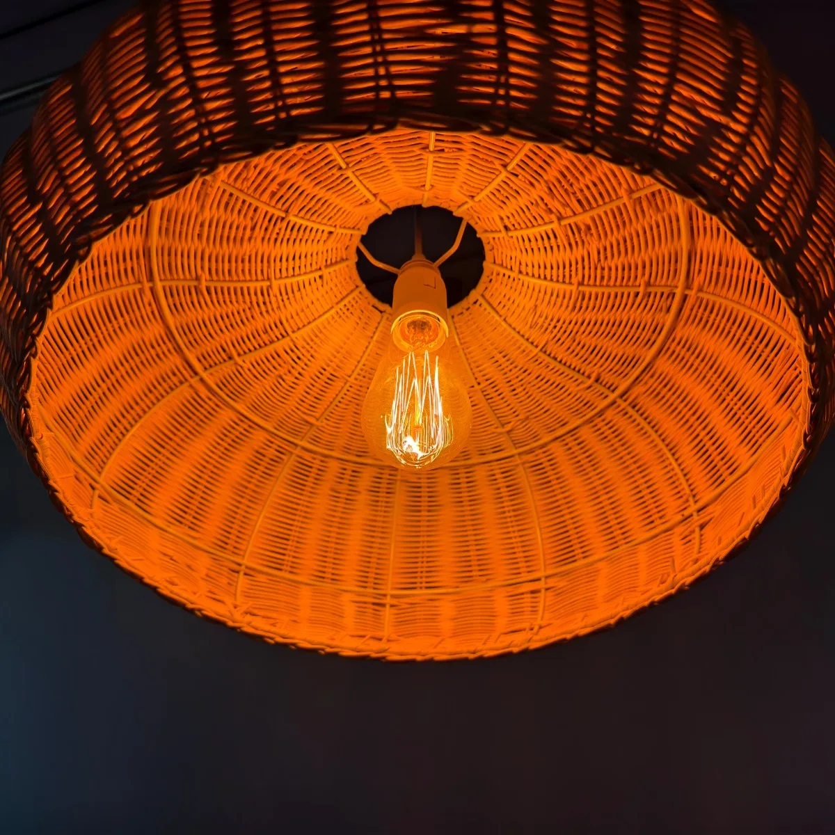 Handmade Rattan Wicker Chandeliers 1-Light Boho Pendant Light E27 Rustic Hanging Lamps Beige