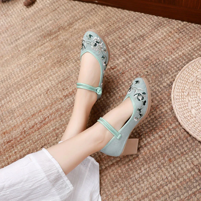 New Chinese Style Hanfu Shoes Cotton Hemp Shoes Retro Cloth Shoes Thick Soles High Heels Women\'s Shoes Retro Cloth Shoes