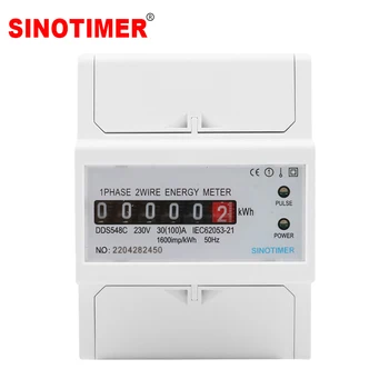 Medidor de energía monofásico de dos cables, consumo de energía de vatios, kWh 30(100)A, 230V CA, 50Hz, vatímetro, montaje en carril Din eléctrico doméstico