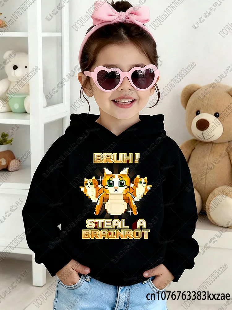 Bruh 67 ستة سبعة 6-7 مضحك Brainrot ميمي للأطفال الكبار كنزة قطيفة Y2k سرقة الدماغ هريرة Bruh OG Meowl معطف مقنع