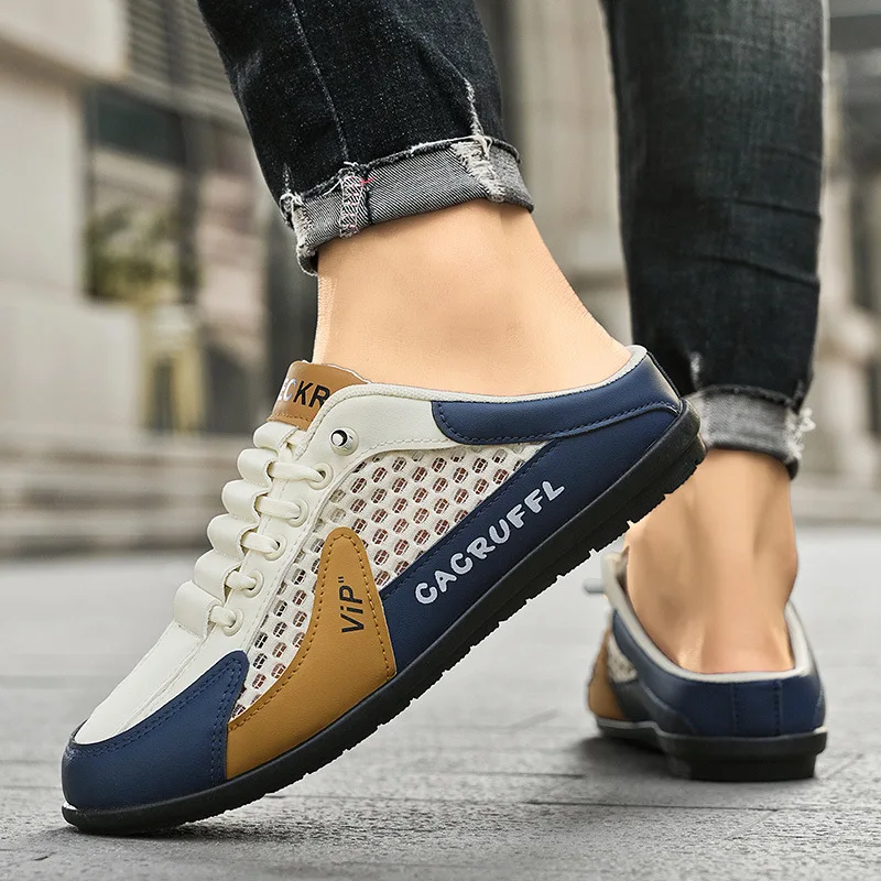 [LANG YUN] Splicing Mesh Men's Casual Shoes Breathable Lightweight Flat Shoes Casual Sneakers 47 48