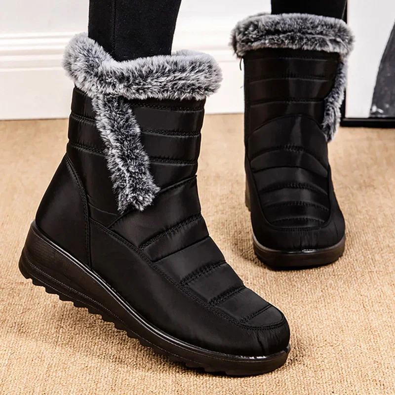 Faux Fur Waterproof Winter Snow Boots Couples 2026 Warm Thicken Black Plush Cotton Padded Shoes Women Trend Non Slip Ankle Boots