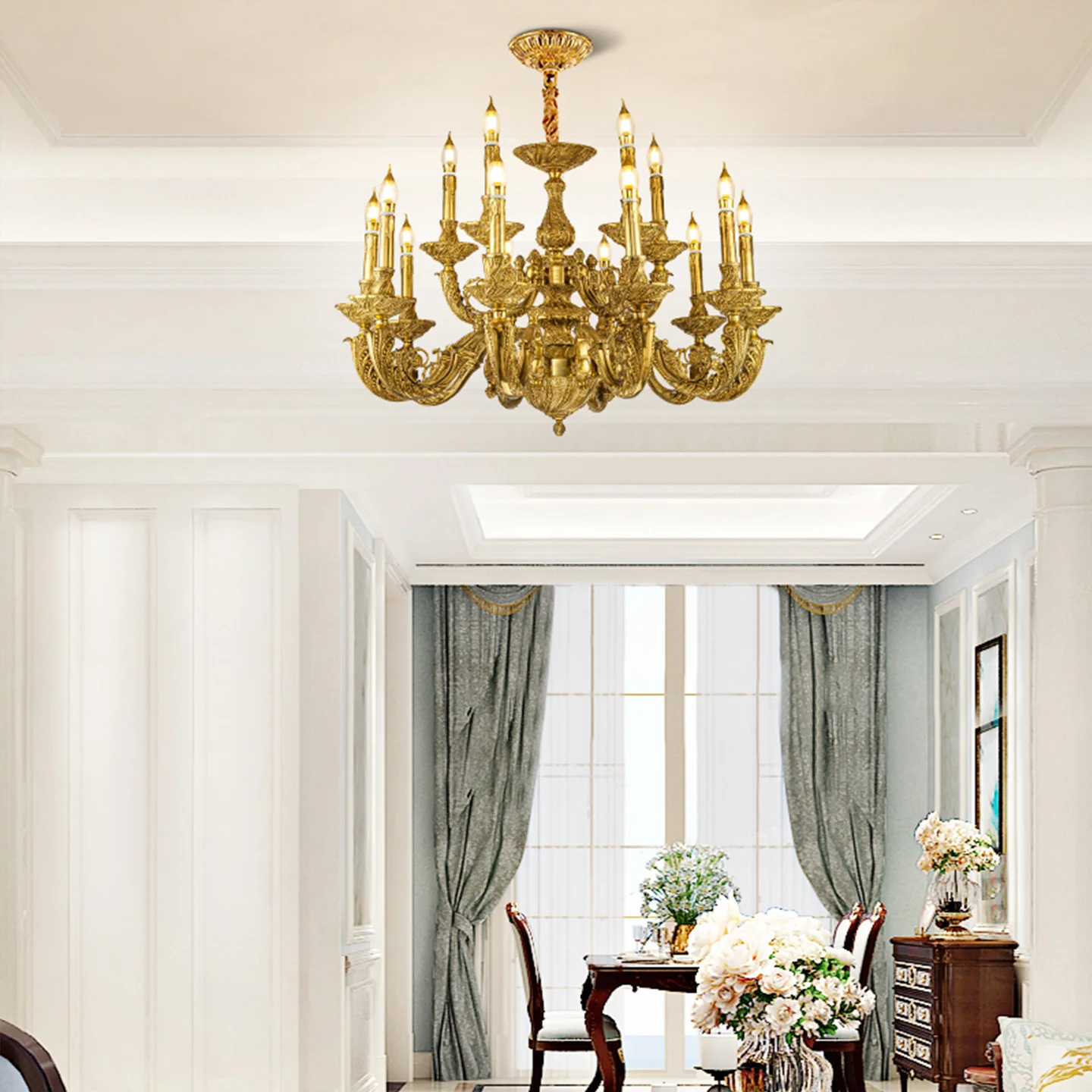 European Mid Century Indoor Decor Living Room Dining Room Brass Chandelier Retro Apartment Loft Aesthetic Candle Pendant Lamp