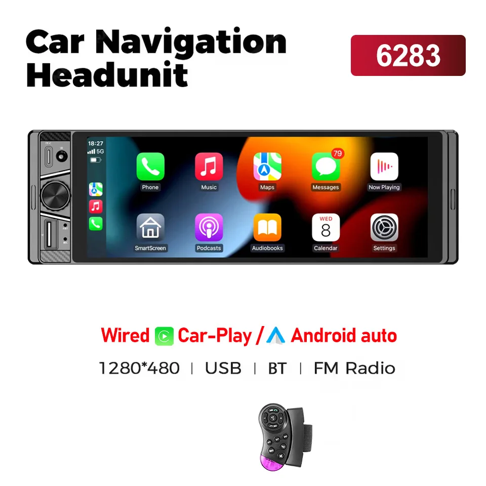 6.86 ''1Din Autoradio Multimediaspeler MP5 MP3 FM-radio Draadloos/bekabeld Carplay Android Auto Stereo 1 din USB Type-c opladen - afbeelding 1