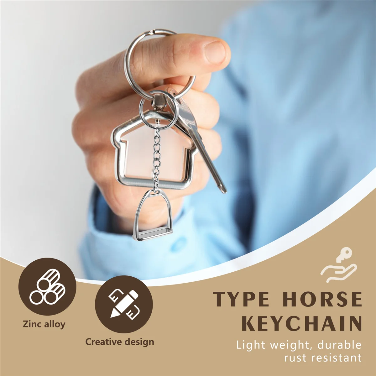 Simples e elegante Design Western Stirup Keychain para homens e mulheres, chaveiro Hanger Tool, decoração do saco, equipamento equestre, cavalo, 1Pc