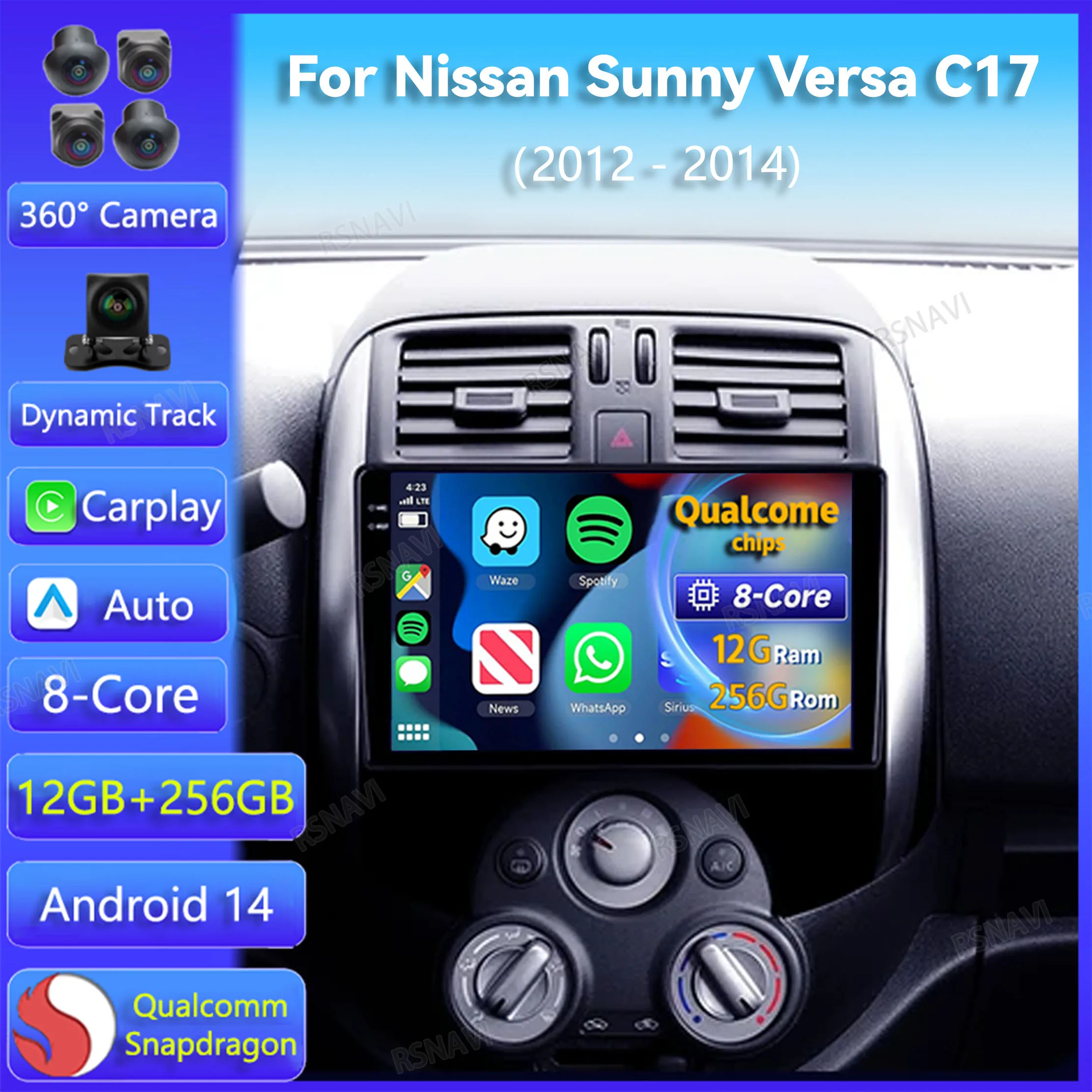

Android 14 Carplay Auto For Nissan Sunny Versa C17 2012 2013 2014 Car Radio Navigation Video Player 2K Screen Stereo 360 Camera