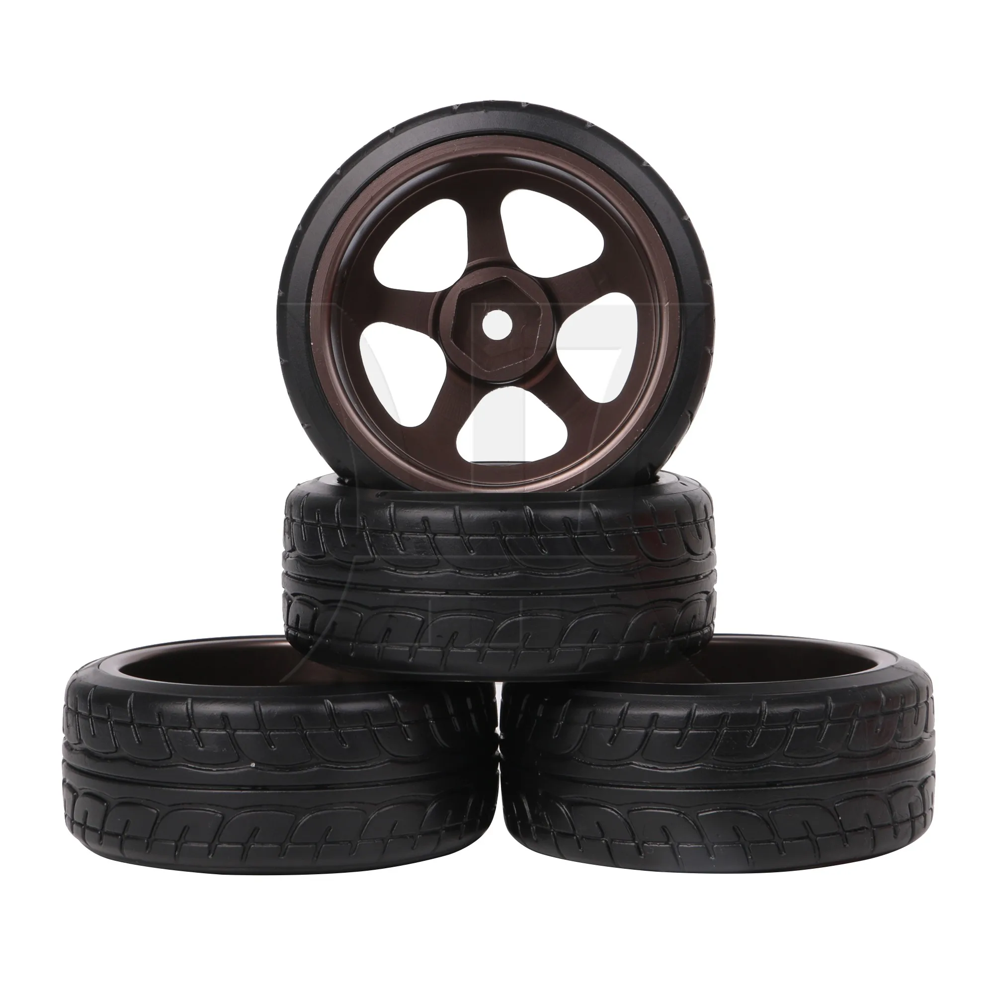 4 Pcs Black Plastic Tires & 5-Spoke Wheel Rims for RC1:10 On Road Car