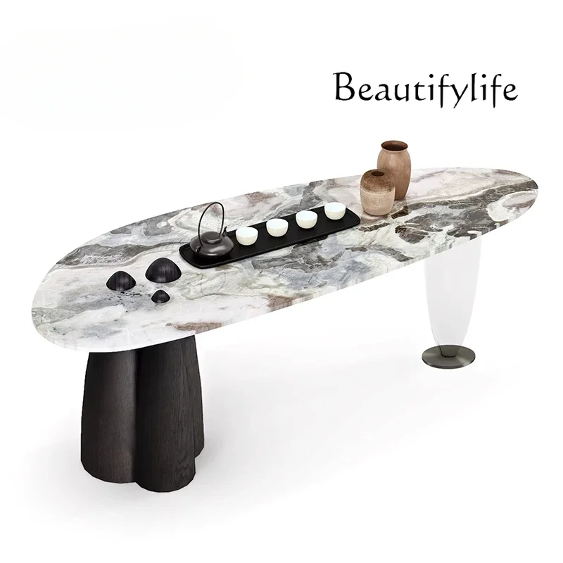 M Light Luxury Mountain Peak Tea Table/ash Wood + Luxury Stone, Designer Natural Stone High-end Dry Brewing Tea Table