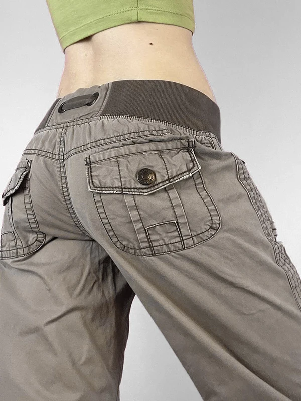 Pantaloni in denim a trama larga retrò americana Romore con jeans casual in cotone a vita bassa color blo in vita elastica