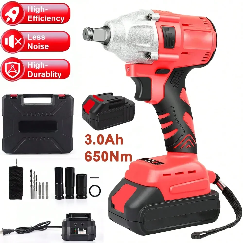 

Impact Wrench 650Nm 20V High Torque Impact Gun 1 2 Inch With 3.0Ah Battery And Fast Charger Cordless Impact Driver Dual Drill R