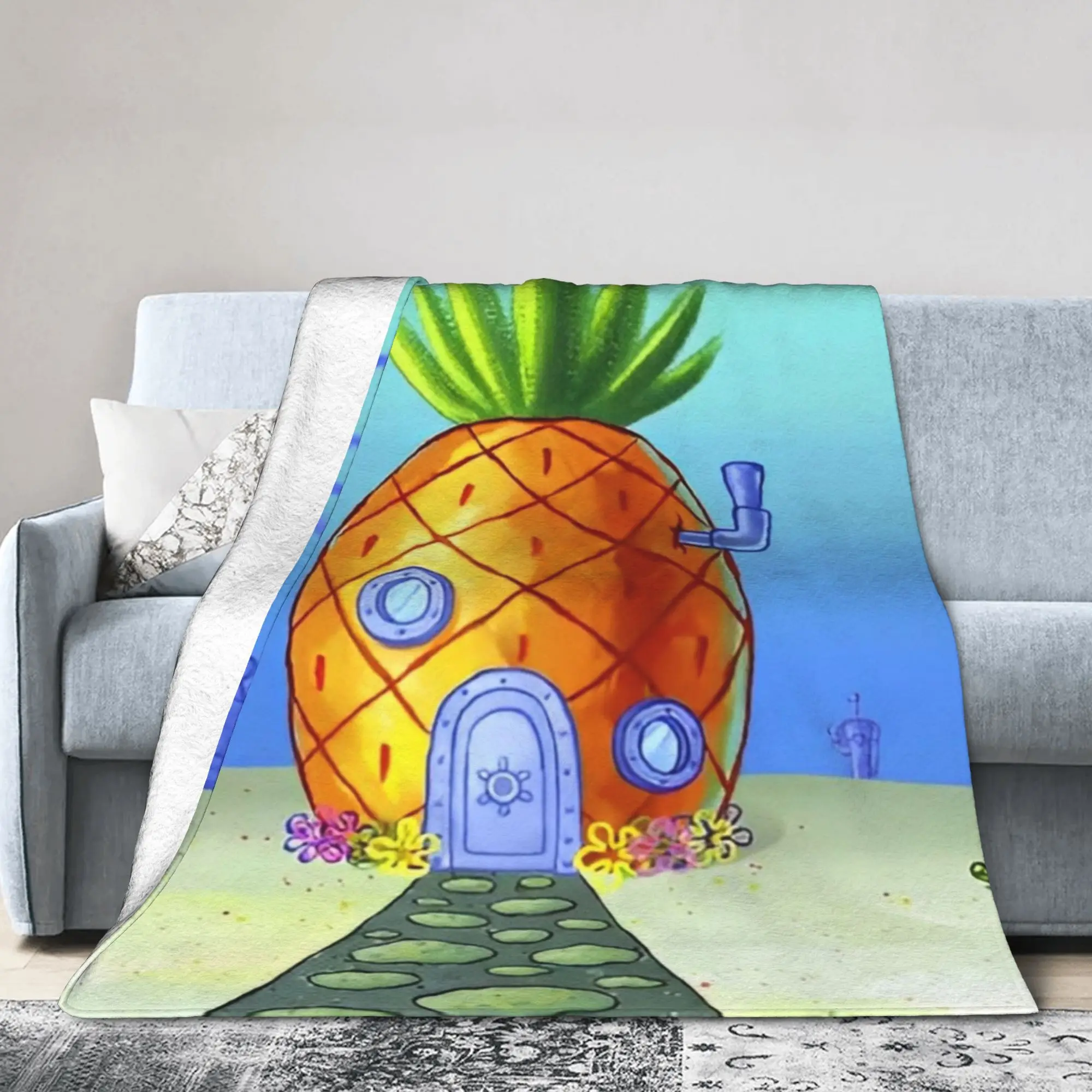 Pineapple House Spongebob Blanket Fleece SquarePants Cartoon Lightweight Throw Blankets for Car Sofa Couch Bedspread