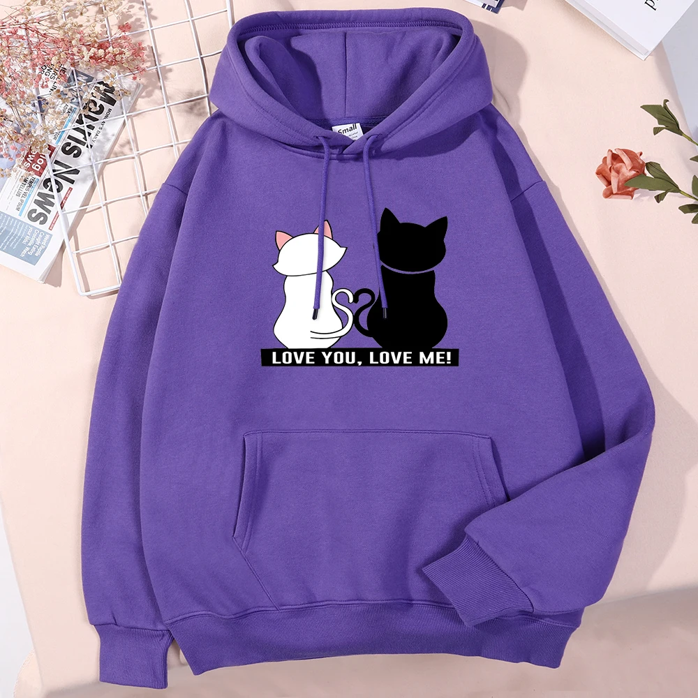 

Love You Love Me Black And White Cats Fall In Love Man Hoody Full Sleeve Pullover Campus Soft Sportswears Casual Loose Clothes