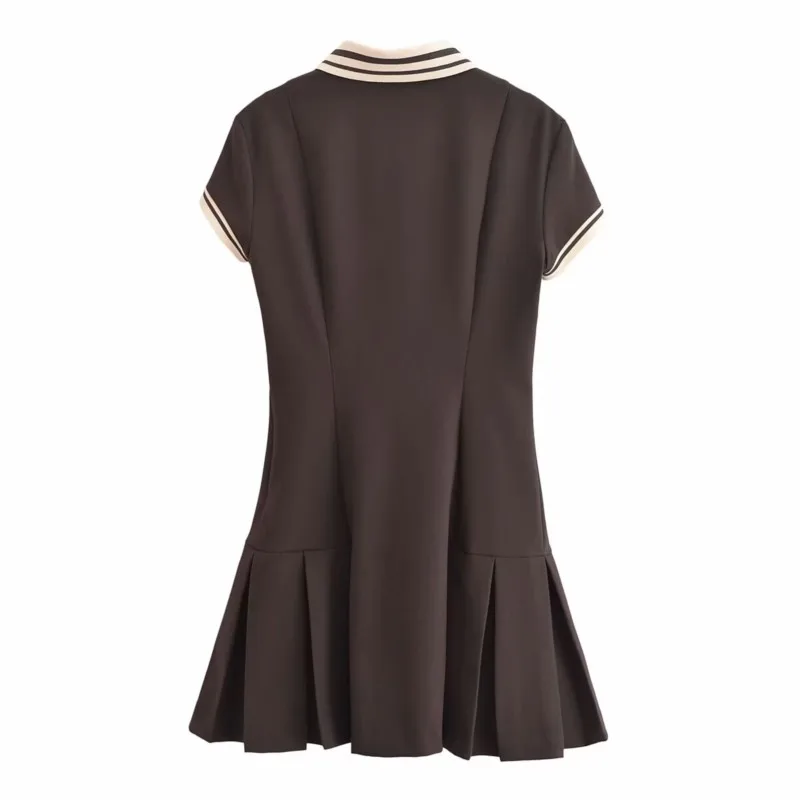 TRAF Wide Pleated Short Dress For Woman Autumn Casual Ribbed Pattern Mini Dresses Shirt Style Dresses Female Midi Dress