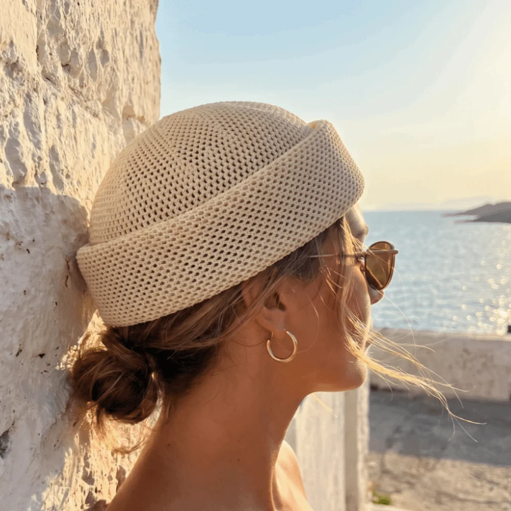 Fashion Elegant Style Mesh Breathable Beret Casual Stiff Brim Hard Melon Peel Hat Lightweight Knitting Sun Hat Summer Season