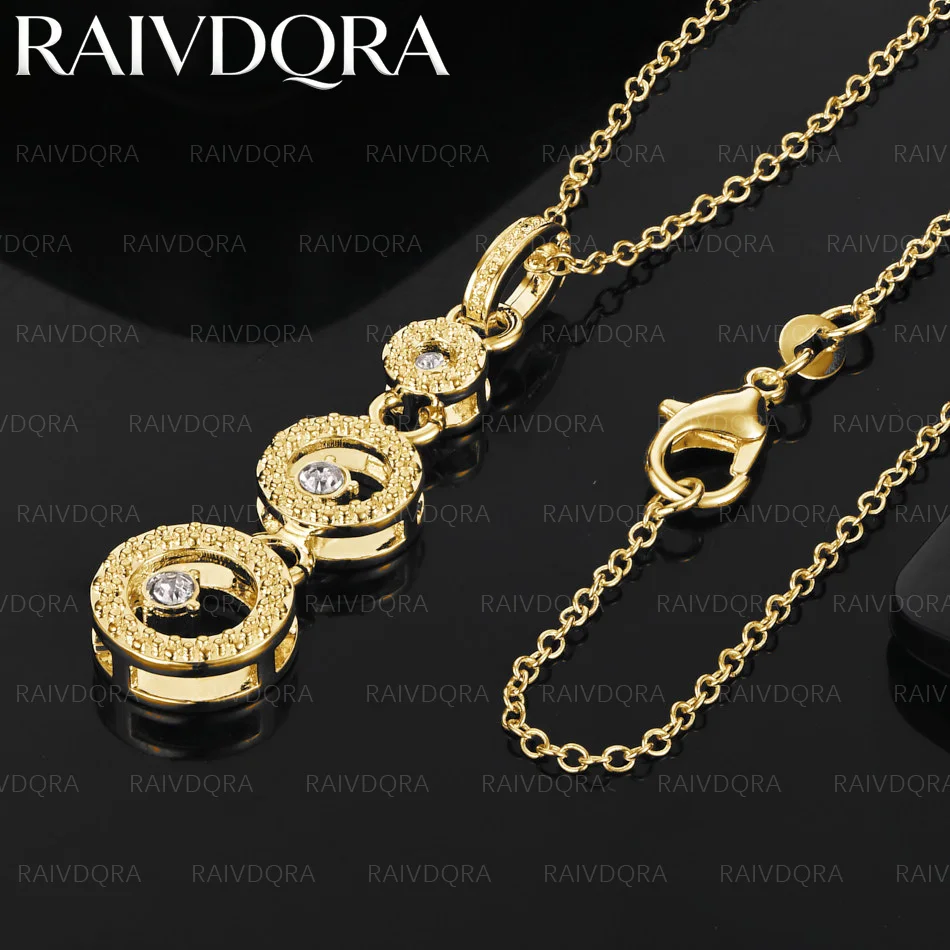 18K Gold Plated Zircons Three Round Pendant Necklace For Women Men Charm Trend Birthday Gifts Fashion Party