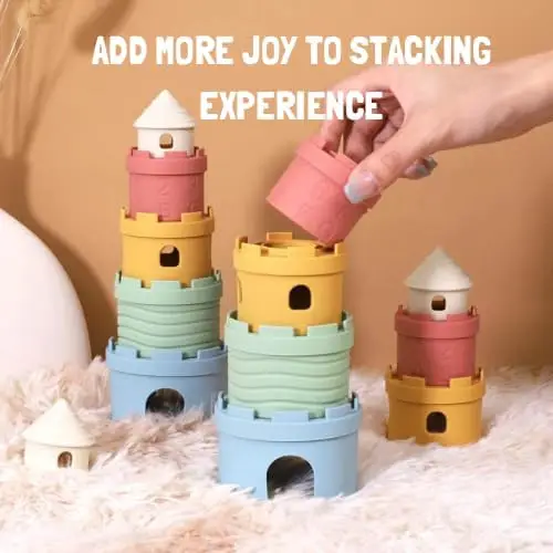 

5Pcs/SET Silicone Stacking Cups Teething Toys for Babies,Castle Learning Tower for Infants Toddlers Soft Bath Toy 1-3 Years gift